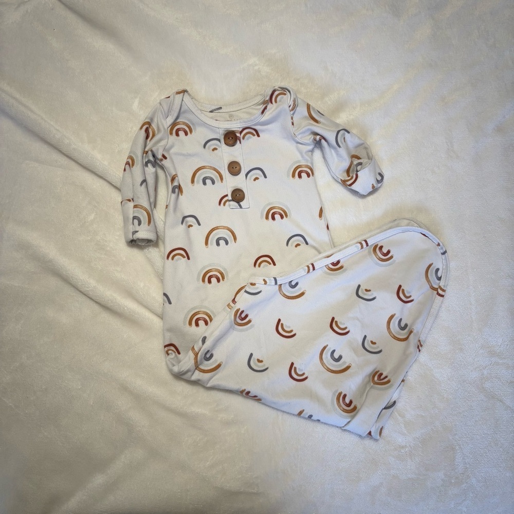 Caden Lane rainbow knotted gown for 0-3 month old baby